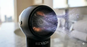 A travel hair dryer with a safety ALCI plug designed for Canadian electrical outlets and standards.