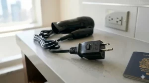 Illustration of a dual voltage hair dryer feature for Canadians traveling internationally from Canada.