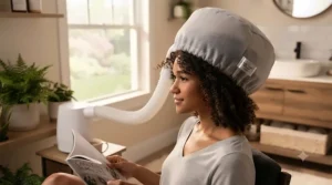 Using the best bonnet hair dryer to set natural curls for a defined, healthy look.