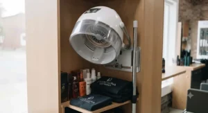 Space-saving design of a professional salon hood dryer.