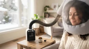 Using portable hood hair dryer for deep conditioning treatment / Utilisation du séchoir à casque portatif pour soins revitalisants