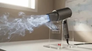 Diagram showing efficient, high-velocity airflow from a rechargeable hair dryer.