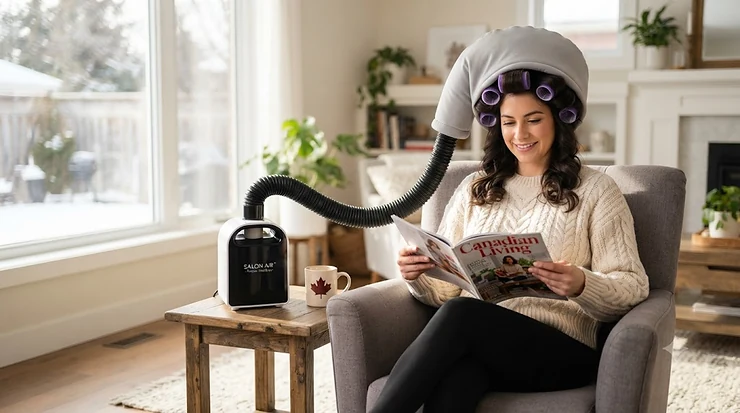 Portable hood hair dryer for professional home salon results / Séchoir à casque portatif pour des résultats de salon à la maison