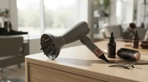 Salon-quality hair dryer with built-in diffuser.