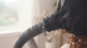 Secure elasticized hose connection fitting over various hair dryer nozzle sizes.