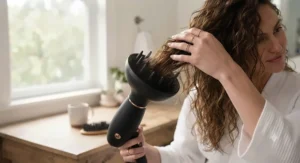 Using a large diffuser on a hair dryer for added volume.