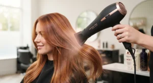 A ceramic hair dryer distributing even, radiant heat to protect sensitive colour-treated hair from heat damage.