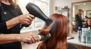 Protective styling routine using a cool-shot hair dryer for coloured hair to prevent damage