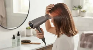 An advanced infrared hair dryer for oily hair gently drying locks while maintaining moisture balance at the scalp.