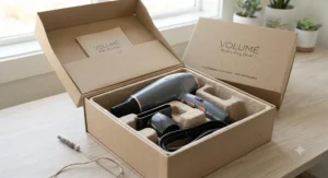 Premium root-lifting hair dryer displayed inside its recyclable eco-friendly packaging box.