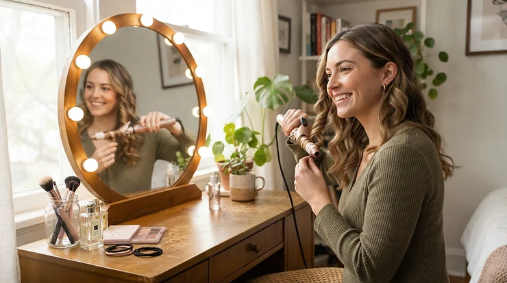 Beginner using an entry-level AC motor hair dryer for a sleek and smooth blowout