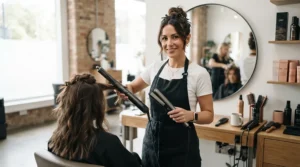 A stylist evaluating a tourmaline hair dryer vs ceramic hair dryer in a sleek Vancouver salon setting.