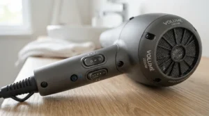A close-up of a tourmaline hair dryer displaying wattage settings for budget-conscious shoppers.